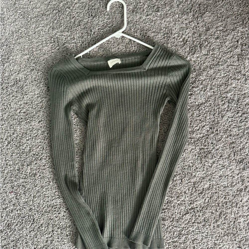 Target Olive Ribbed Long Sleeve Top